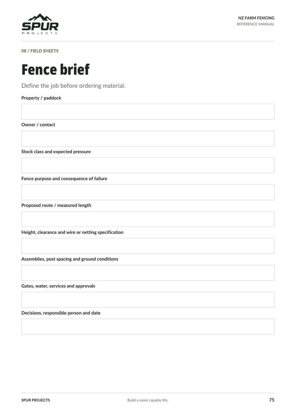 Actual sample page 75, the printable fence brief.
